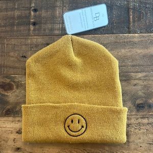 Mustard Yellow Smiley Face Beanie With Tags